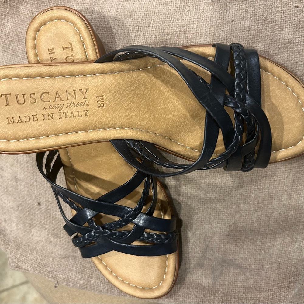 TUSCANY black Braided Leather Slide Mules
